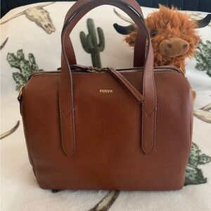 Fossil Brown Leather Satchel with Structured Design